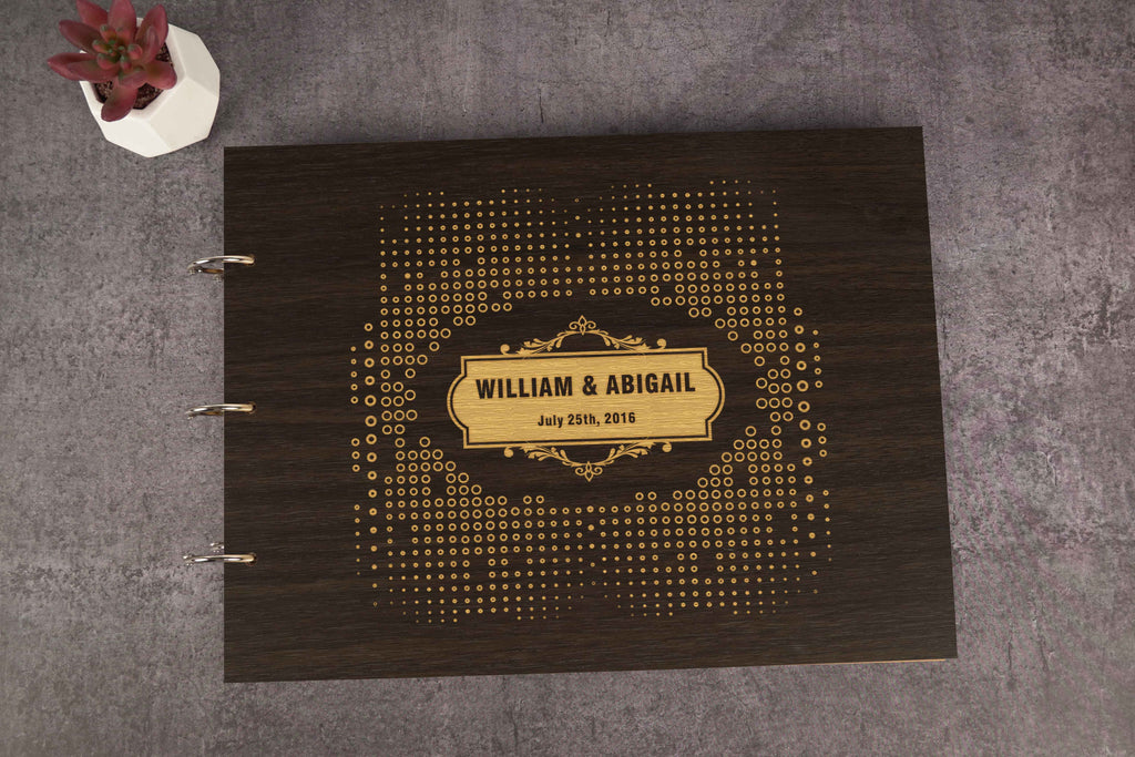 Darling Souvenir Personalized Engraved Laser Cut Wedding Guest Book Wooden Cover Sign-in Book Registry Guestbook Scrapbook-WF