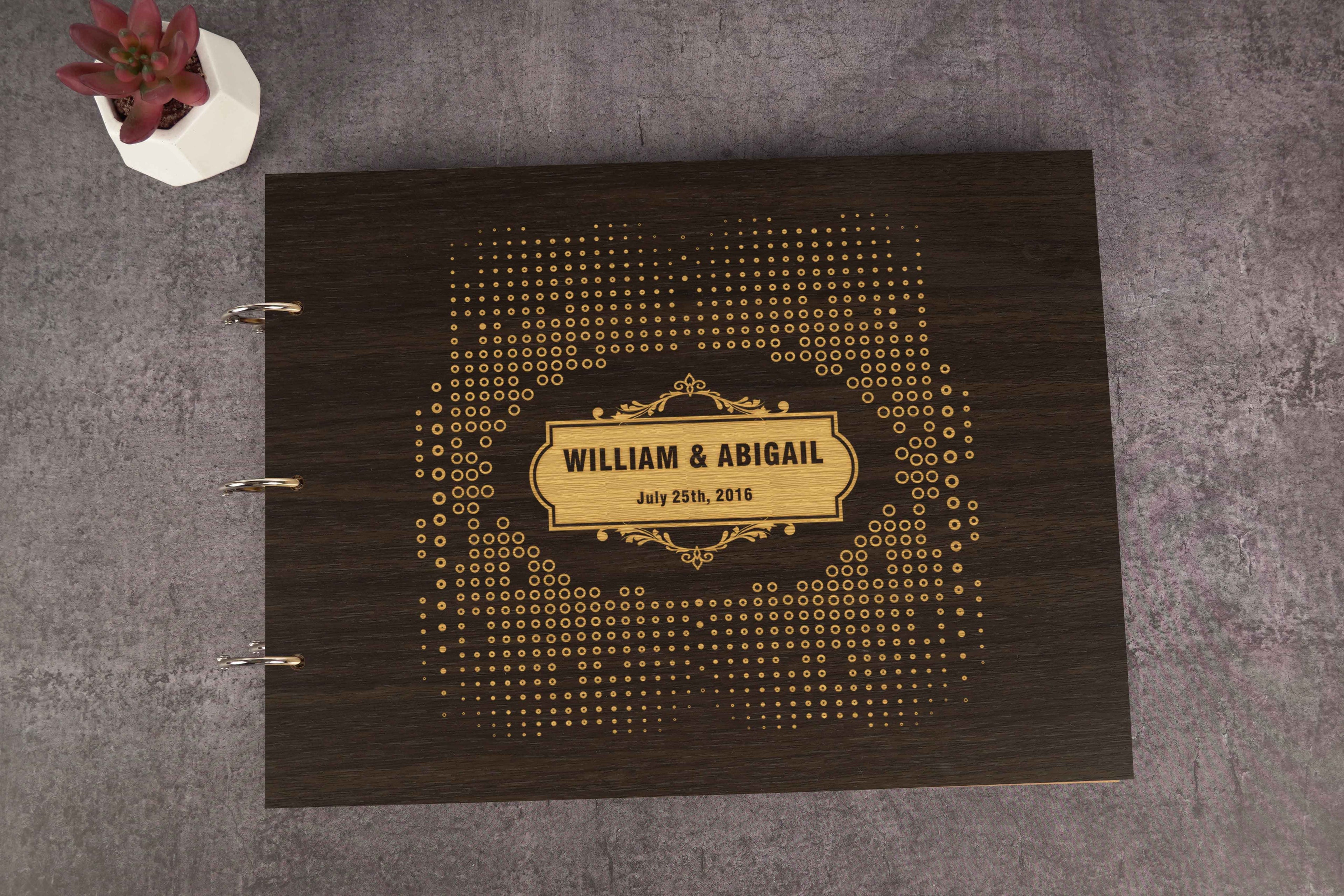 Darling Souvenir Personalized Engraved Laser Cut Wedding Guest Book Wooden Cover Sign-in Book Registry Guestbook Scrapbook-WF