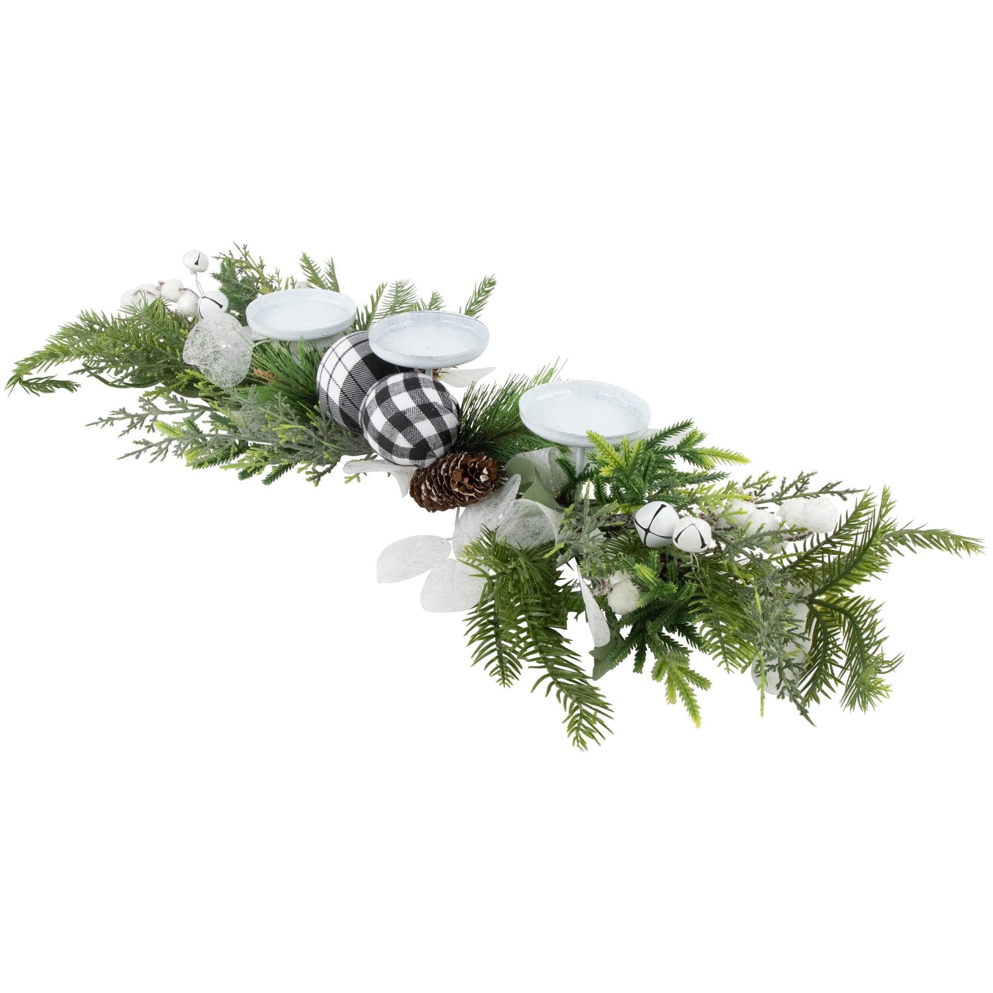 Northlight Mixed Foliage and Jingle Bell Christmas Pillar Candle Holder - 29"