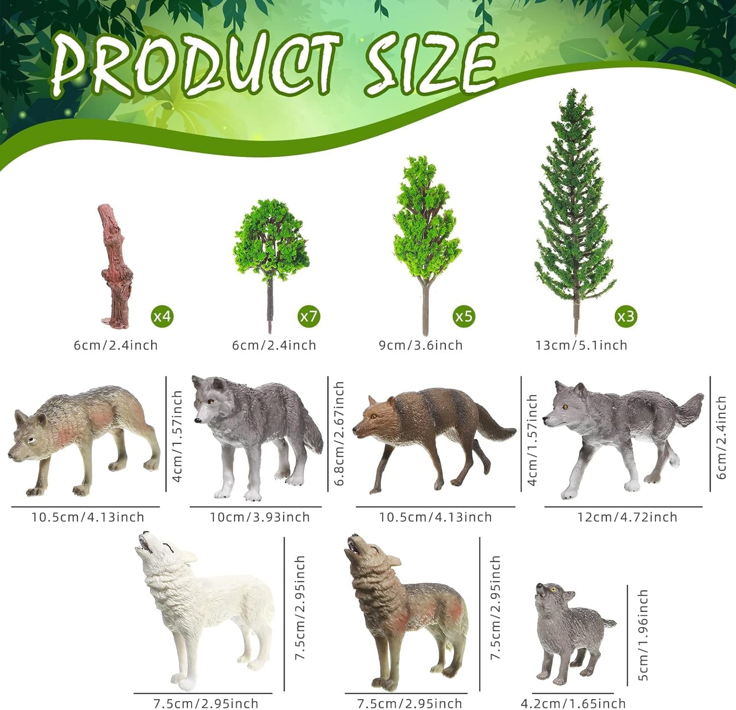 Sratte 26 Pcs Woodland Wolf Figurines Toys Model Trees Kit with Wolf Figurine Wolf Toy Playset Diorama Project Kit Cake Toppers for Kids Toddlers Birthday Gift Decor