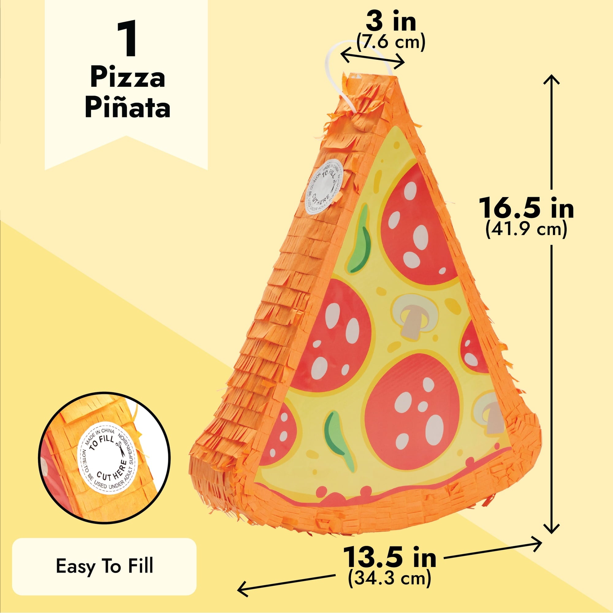 Pizza Pinata - Food Themed Birthday Party Decorations, Table Centerpiece (Small, 16.5 x 13.5 x 3 in), For Ages 3+
