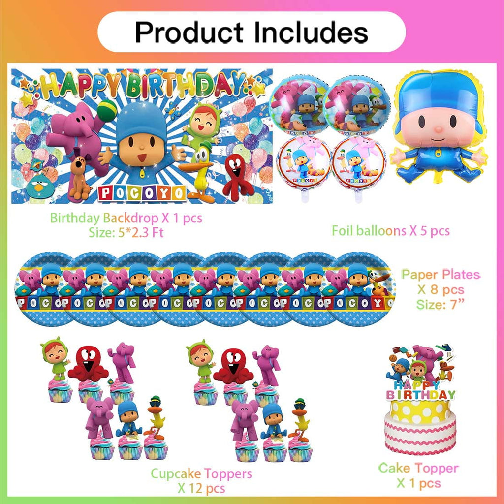 Pocoyo Party Supplies Decor Tableware Backdrop Banner Cake Topper Balloons Birthday Decorations