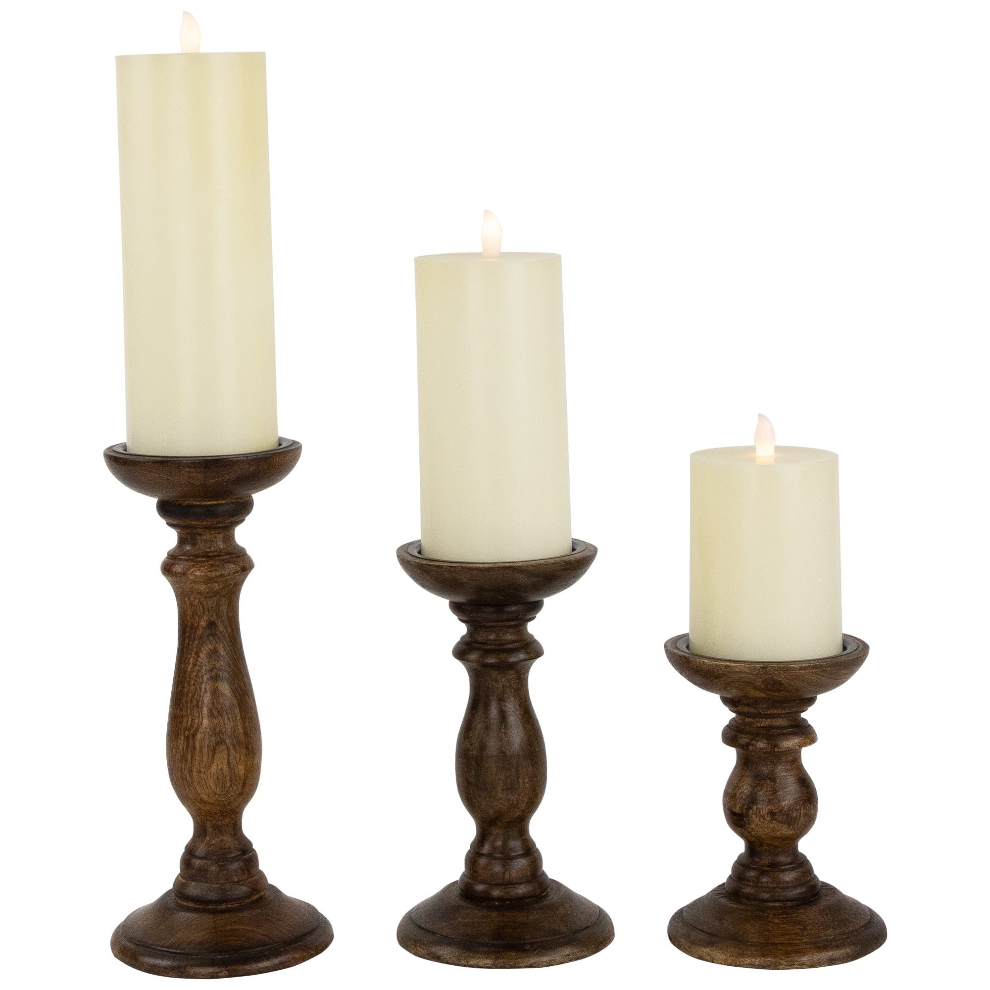 Northlight Natural Dark Wooden Pillar Candle Holders - 10" - Set of 3