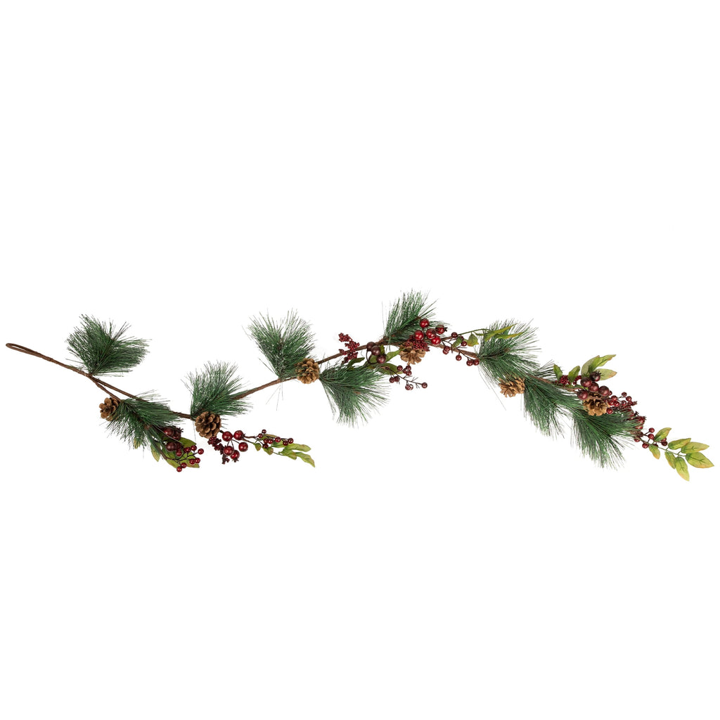 54" Snow Dusted Pine Cones Berries and Long Pine Needles Artificial Christmas Garland - Unlit