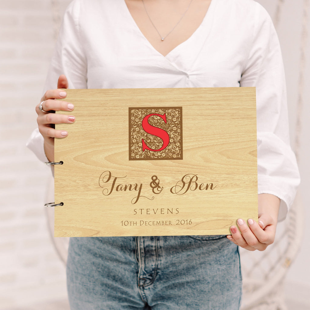 Darling Souvenir Personalized Engraved Laser Cut Wedding Guest Book Wooden Cover Sign-in Book Registry Guestbook Scrapbook-BR