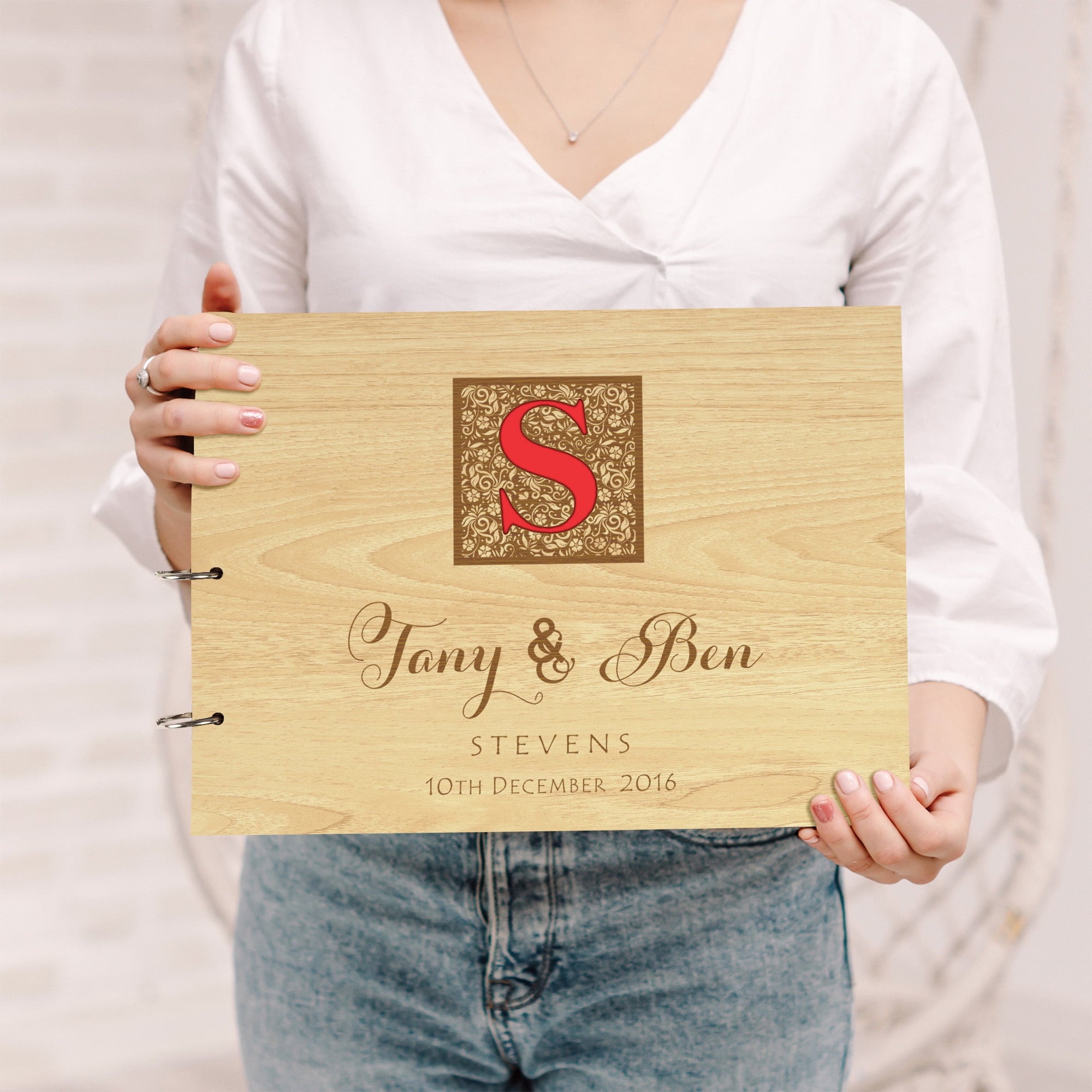 Darling Souvenir Personalized Engraved Laser Cut Wedding Guest Book Wooden Cover Sign-in Book Registry Guestbook Scrapbook-BR