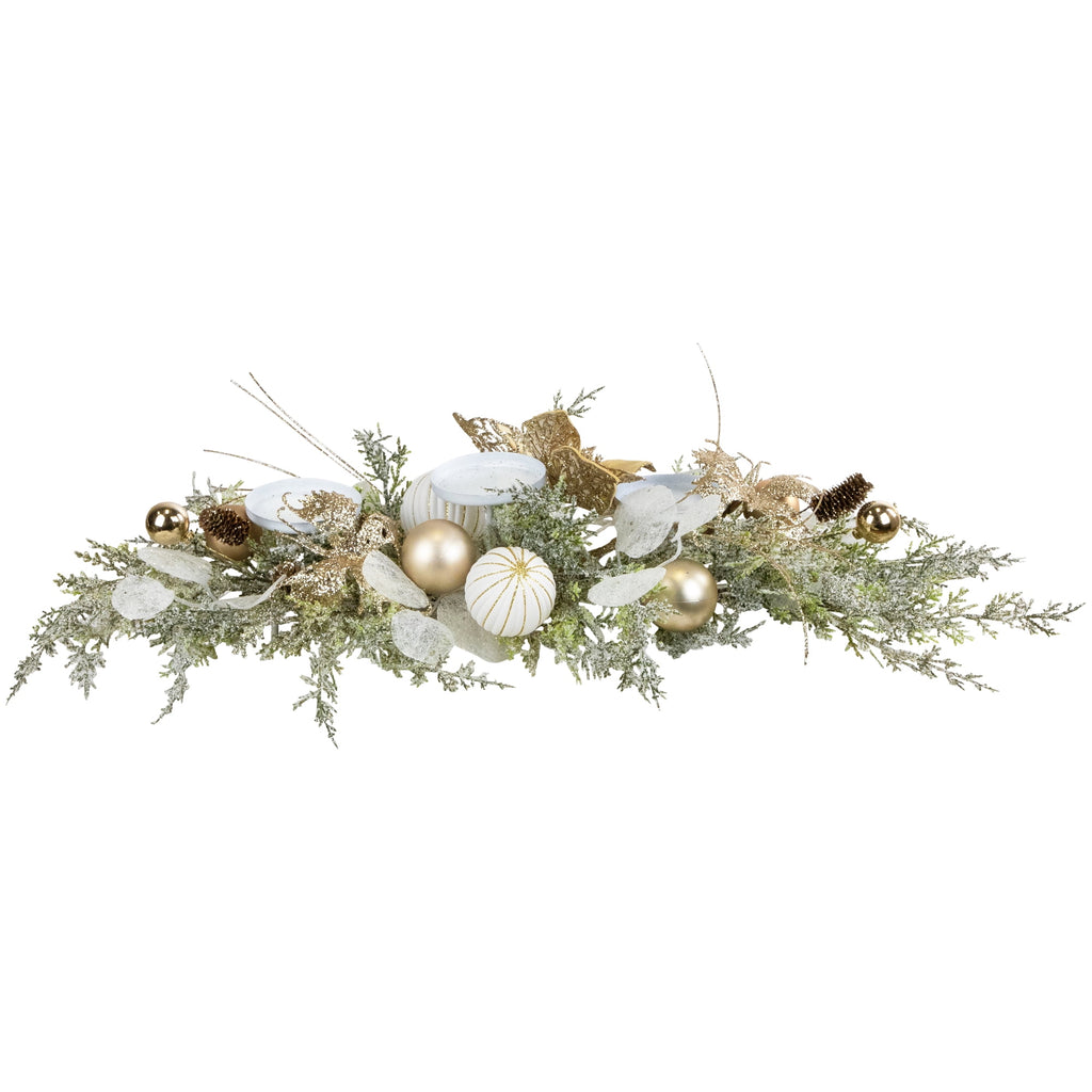 Northlight Glittered Poinsettia and Ornaments Christmas Pillar Candle Holder - 24"