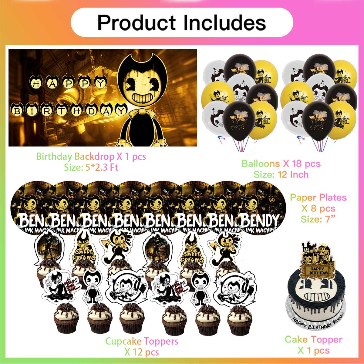 Bendy and the Ink Machine Birthday Party Supplies Balloons Plates Decoration Cake Topper Decor Tableware Banner Backdrop