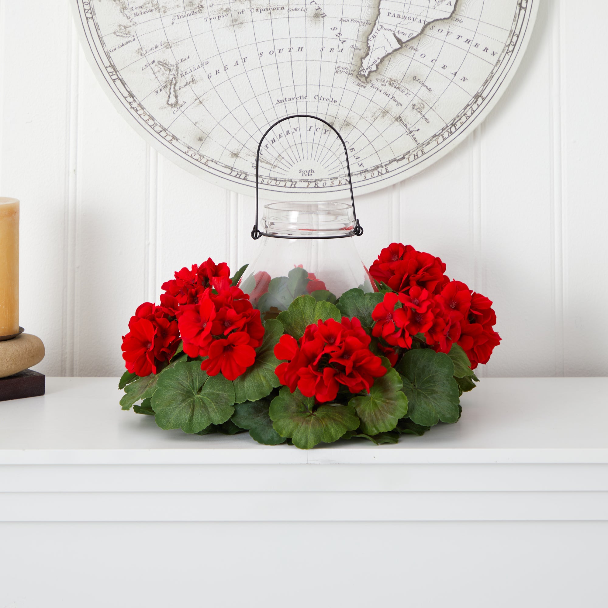 Nearly Natural 16" Red Geranium Artificial Flower Candelabrum