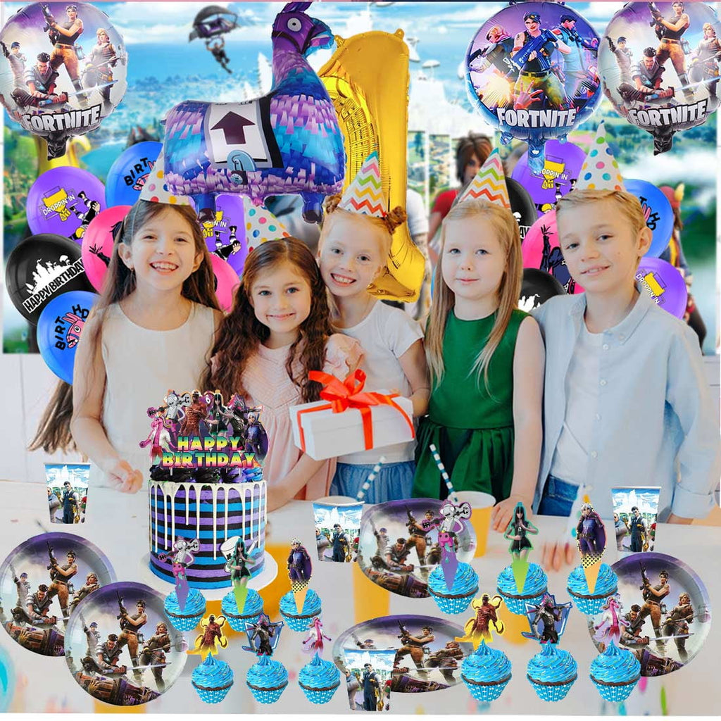 Fortnite Party Supplies Decor Tableware Backdrop Banner Cake Topper Balloons Birthday Decorations