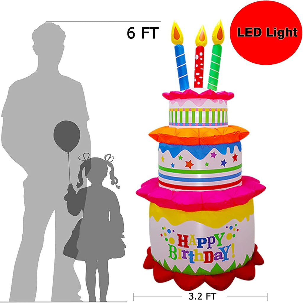 Garnen 6Ft Inflatable Happy Birthday Decorations Balloons For Kids, LED Happy Birthday Cake, Birthday Sign Balloons, Outdoor Theme Party
