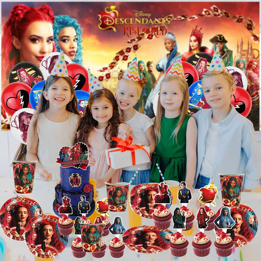 Descendants The Rise of Red Party Supplies Balloons Tableware Decorations Birthday Plates Cake Topper Decor Banner Backdrop