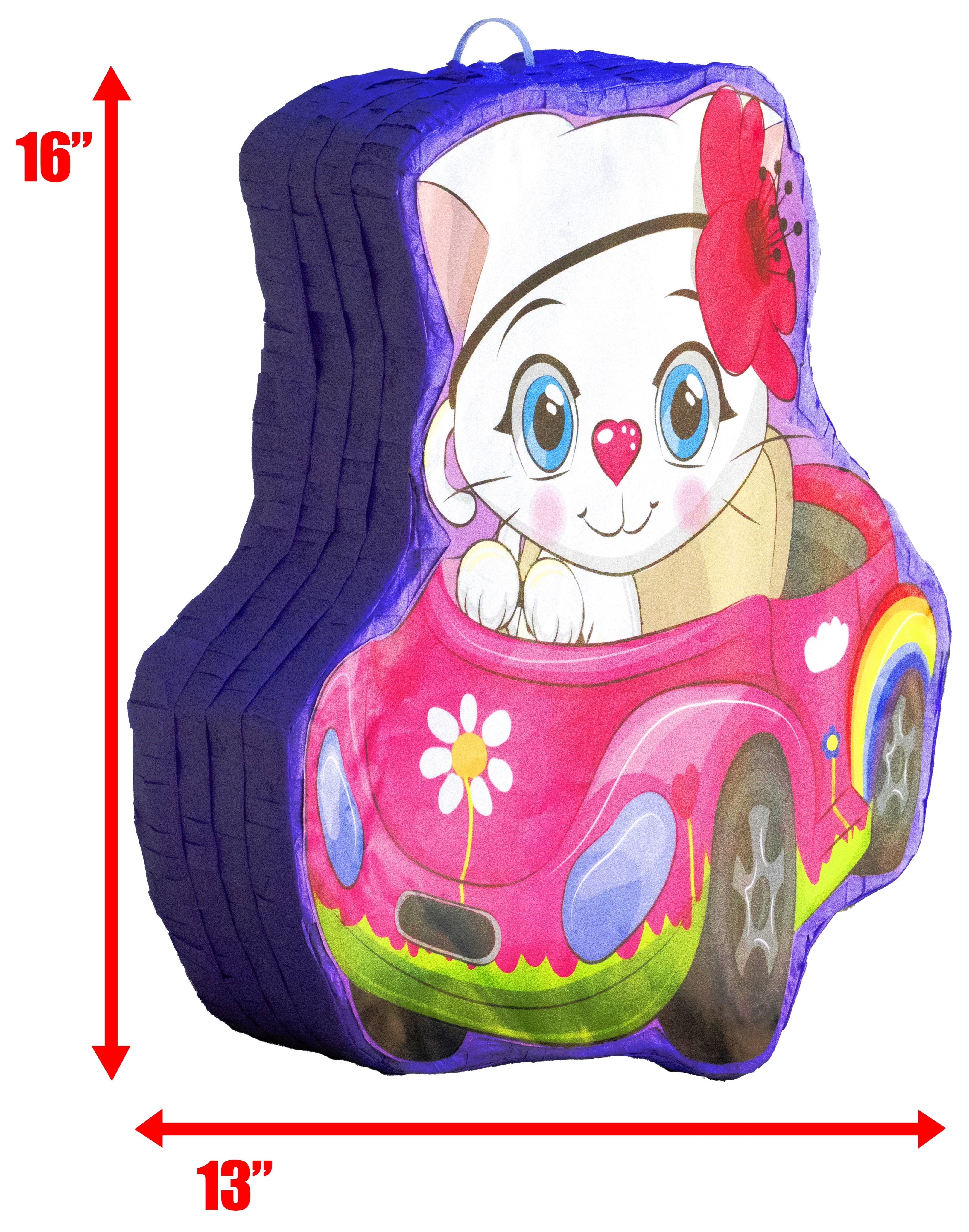 Cat Car Piñata (16 x 13 x 4 inches), Perfect for Birthday Parties, Kids Carnivals, Cat Birthday Party, Kitty Party Supplies, Kitty Cat Party Children’s Parties