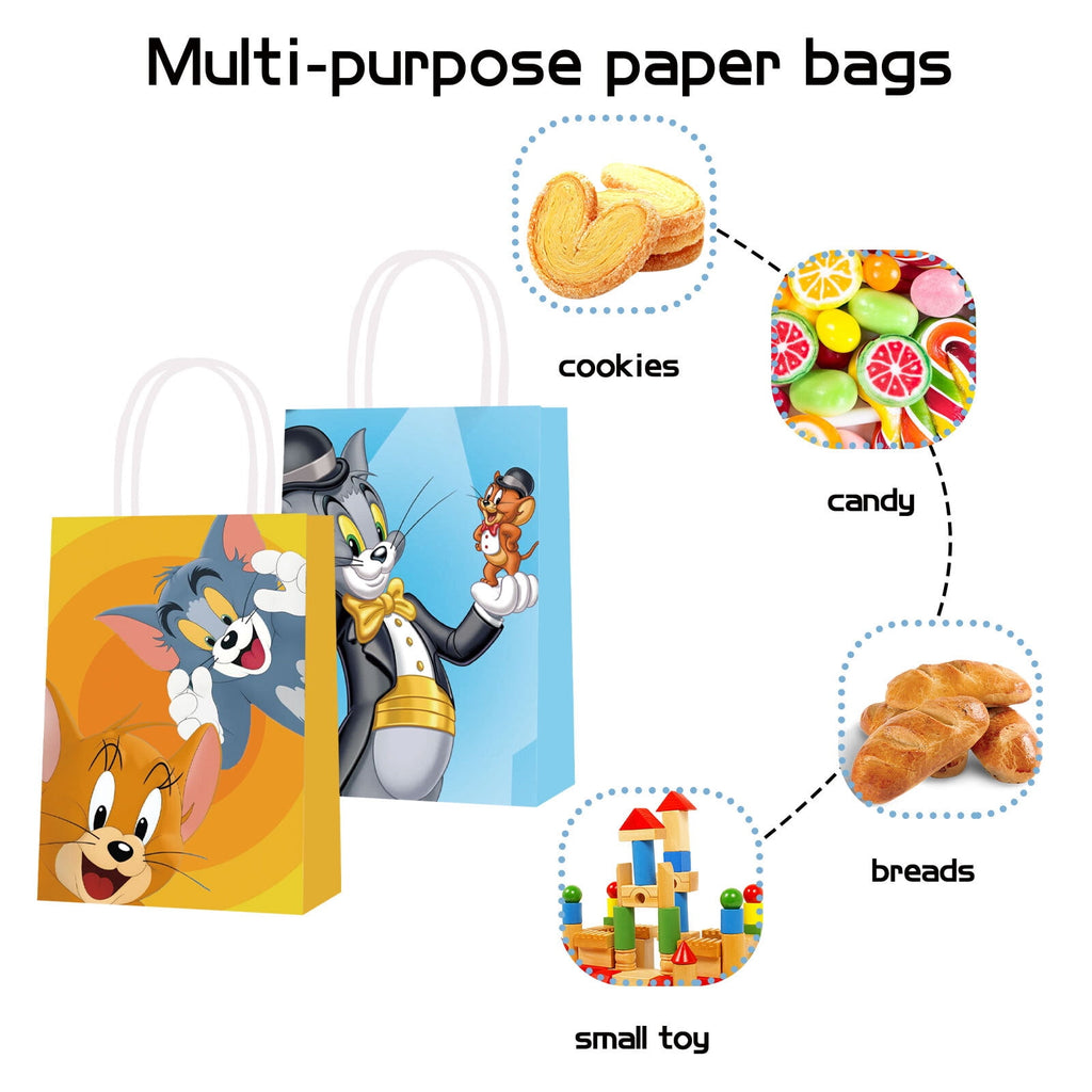 16 Pcs For Tom and Jerry-Themed Party Favor Bags - Candy Gift Bags with Handles for Celebrations and Event Decorations