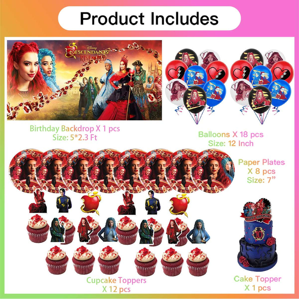 Descendants The Rise of Red Party Supplies Balloons Tableware Decorations Birthday Plates Cake Topper Decor Banner Backdrop