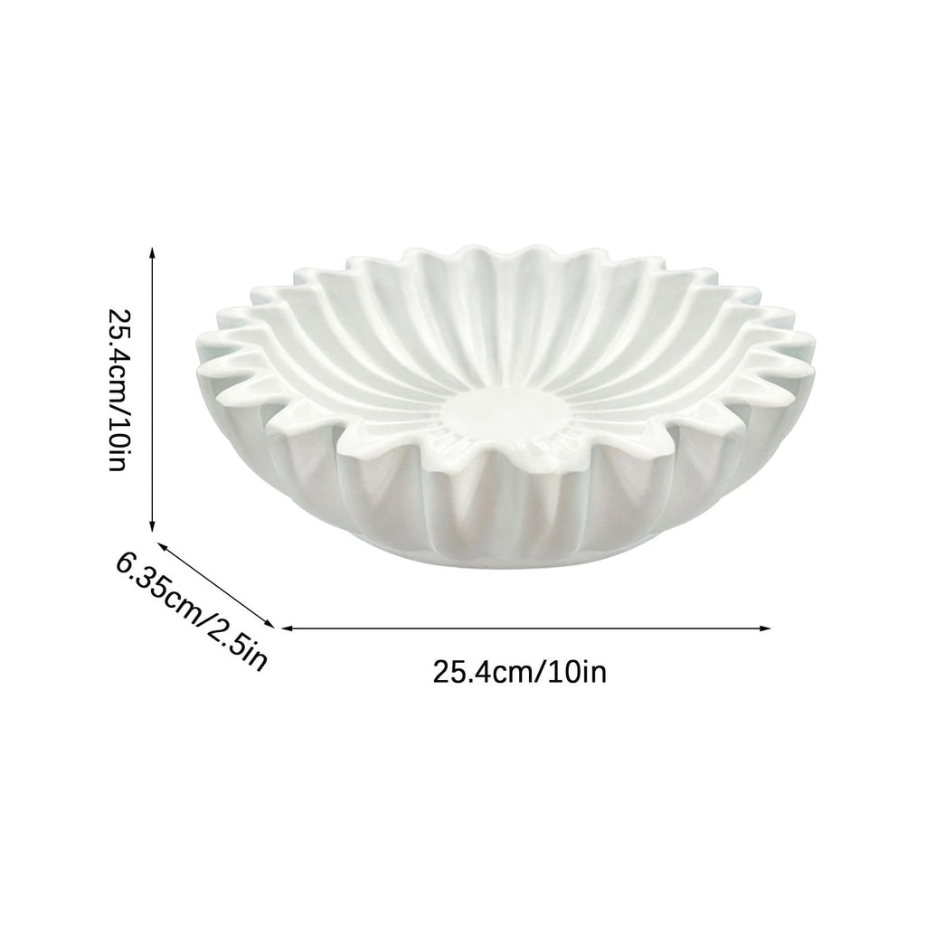 Household Items Elegant White Ceramic Decorative Bowl Fluted Design Centerpiece For Home, Office, Dining Table, Or Living Room Decor,C,Spring Supplies,Eco-Friendly
