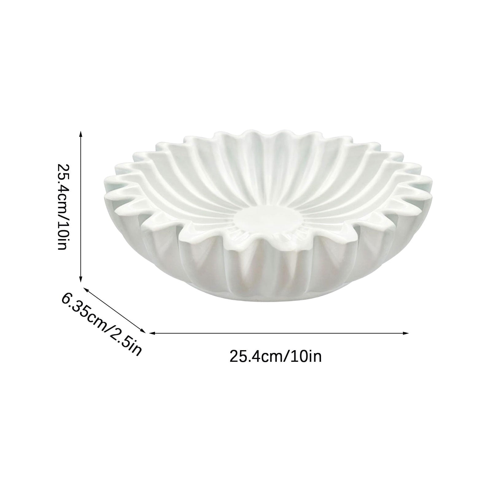 Household Items Elegant White Ceramic Decorative Bowl Fluted Design Centerpiece For Home, Office, Dining Table, Or Living Room Decor,C,Spring Supplies,Eco-Friendly