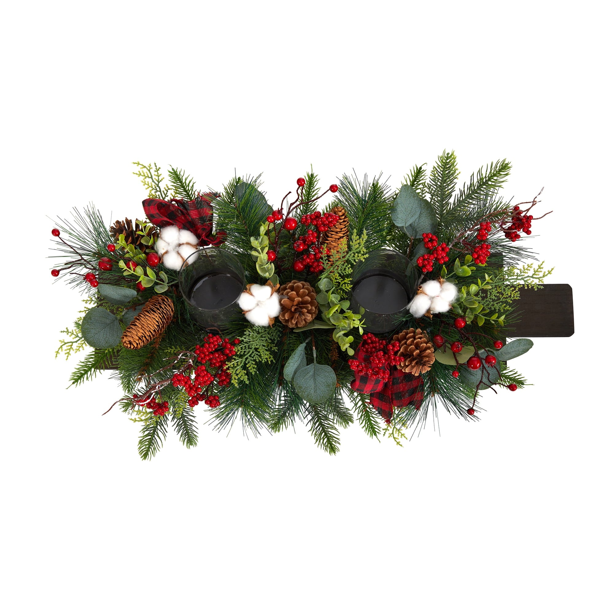 Nearly Natural 24" Holiday Berries, Pinecones and Eucalyptus Christmas Artificial Arrangement Cutting Board Wall Decoration or Table Arrangement