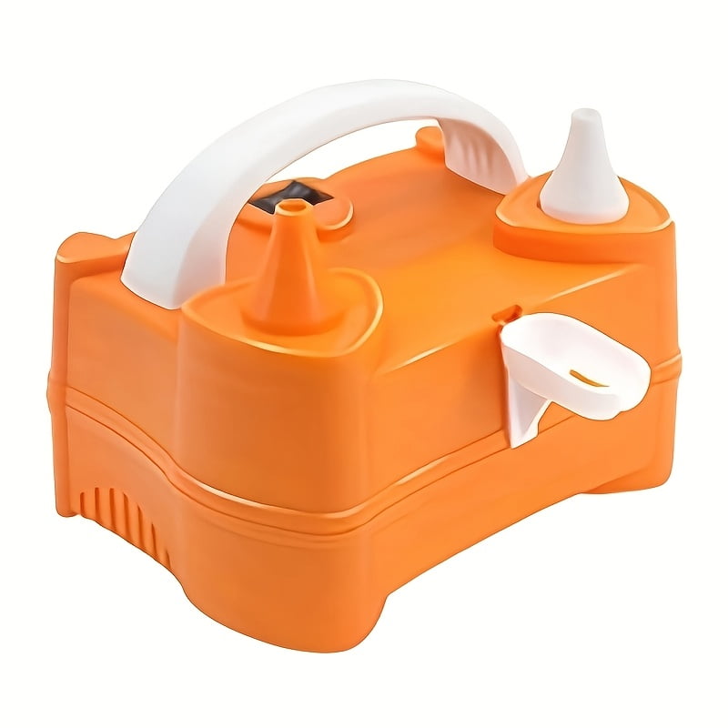 Dual Nozzle Electric Balloon Pump - 400W Fast Inflation with Tying Tools - 110-120V for Parties, Showers, Events - Durable Orange Plastic Design