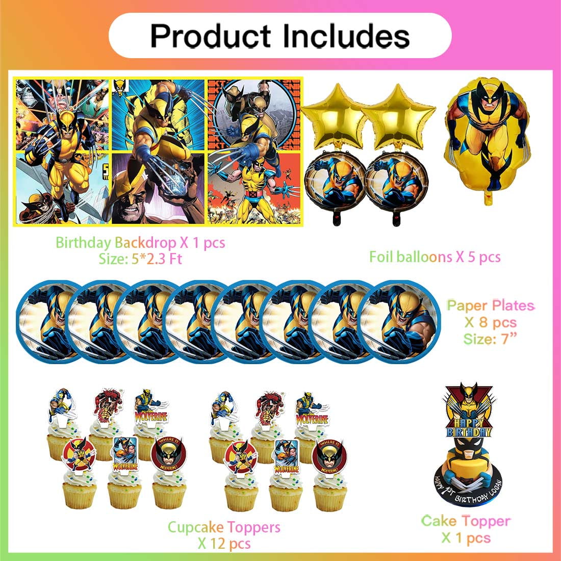 Wolverine X-men Party Supplies Decor Tableware Backdrop Banner Cake Topper Balloons Birthday Decorations