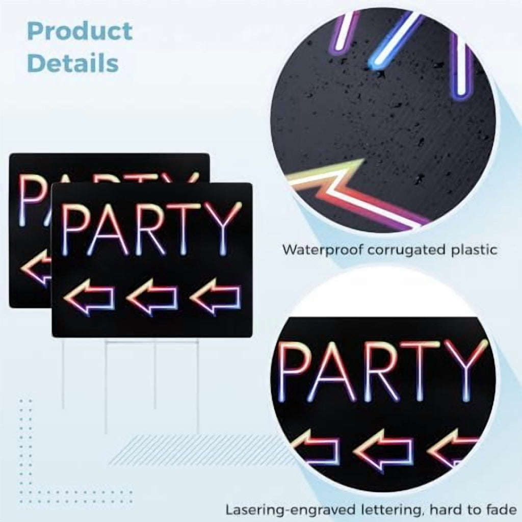 Double-Sided Party Signs 17 x 13'' With Metal H Stakes - Waterproof Corrugated Plastic Birthday Direction Signs - This Way Arrow  (2 Packs)