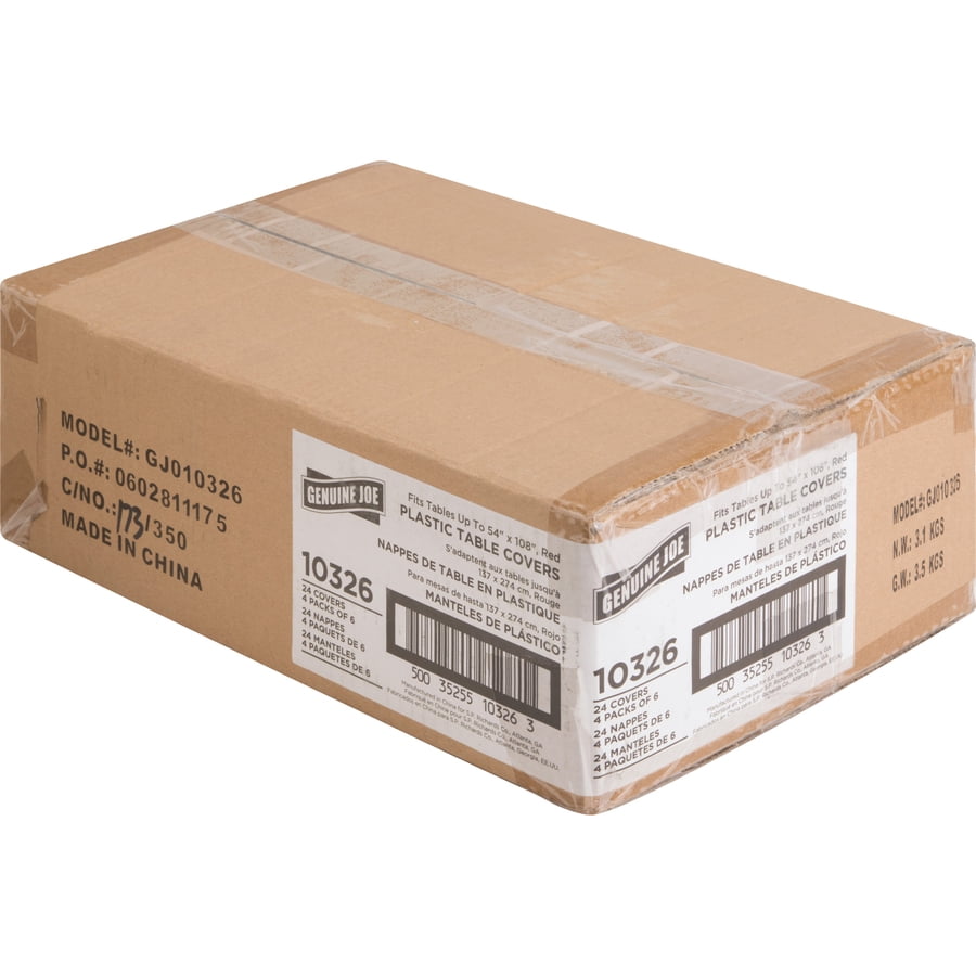 Genuine Joe Plastic Rectangular Table Covers - 108" Length X 54" Width - Plastic - Red - 24 / Carton