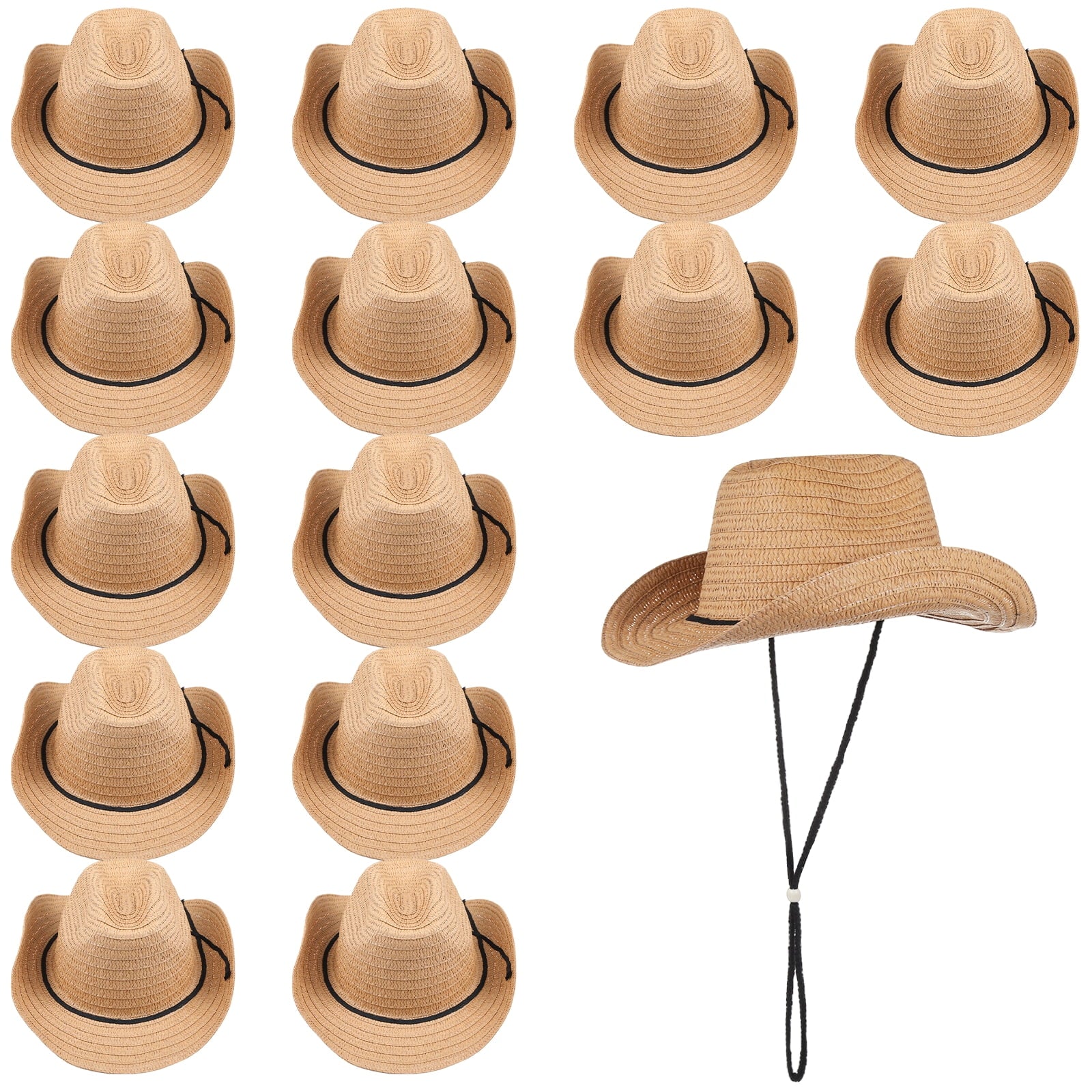 15 Pcs Straw Cowboy Hats, Western Wide Brim Hats for Men & Women, Unisex Cowgirl Hats, Sun Hats with Adjustable Chin Strap for Outdoor Activities, Themed Parties