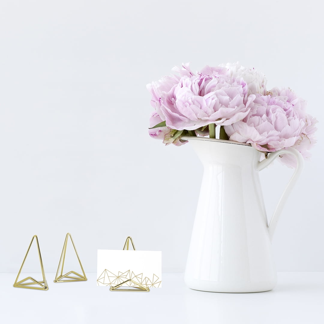 DIY Wedding Koyal Wholesale Modern Metal Geometric Triangle Wedding Place Card Holders, Set of 12 Gold