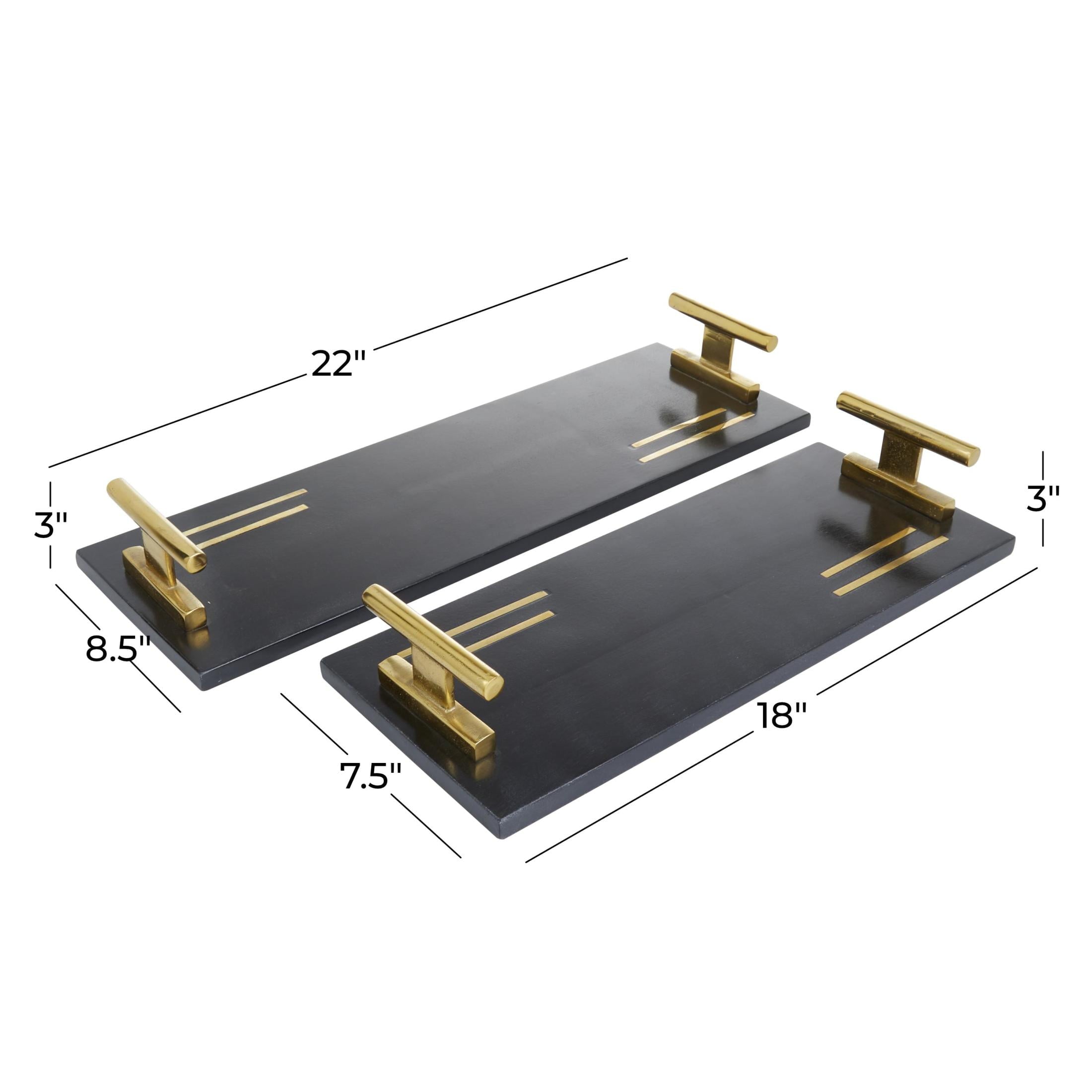 DecMode 22", 18"W Black Marble  Tray with Gold Handles, 2-Pieces
