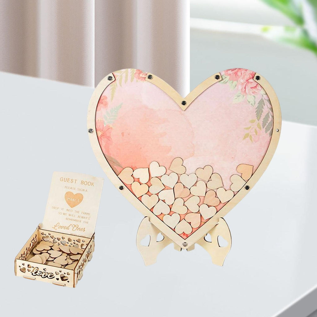 Wedding Guest Book, with 80 Drop Box, Gift Unique Guestbook Sign Book Reception, for Wedding Baby Shower Funeral , Pink Heart