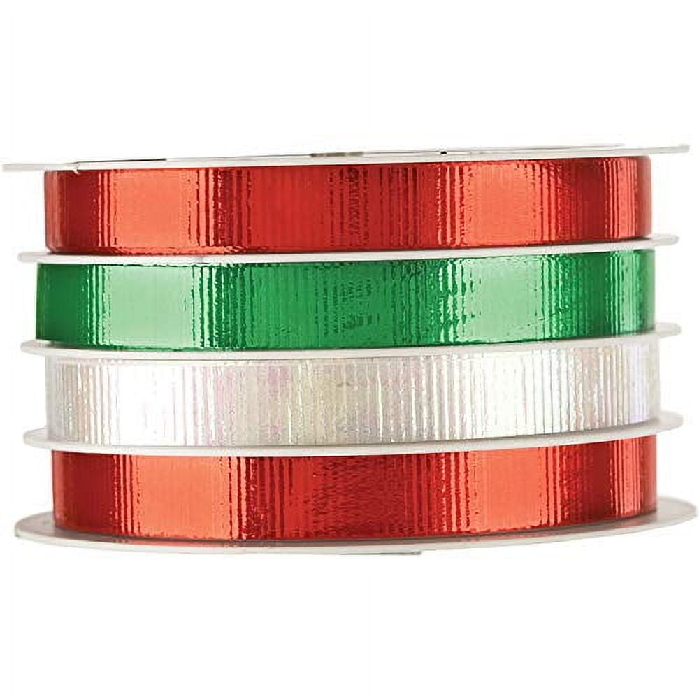 Jillson Roberts 4 Spool-Count Christmas Multi Channel Curling Ribbon Available in 3 Different Assortments, Red/Green/White/Metallic Gold/Silver