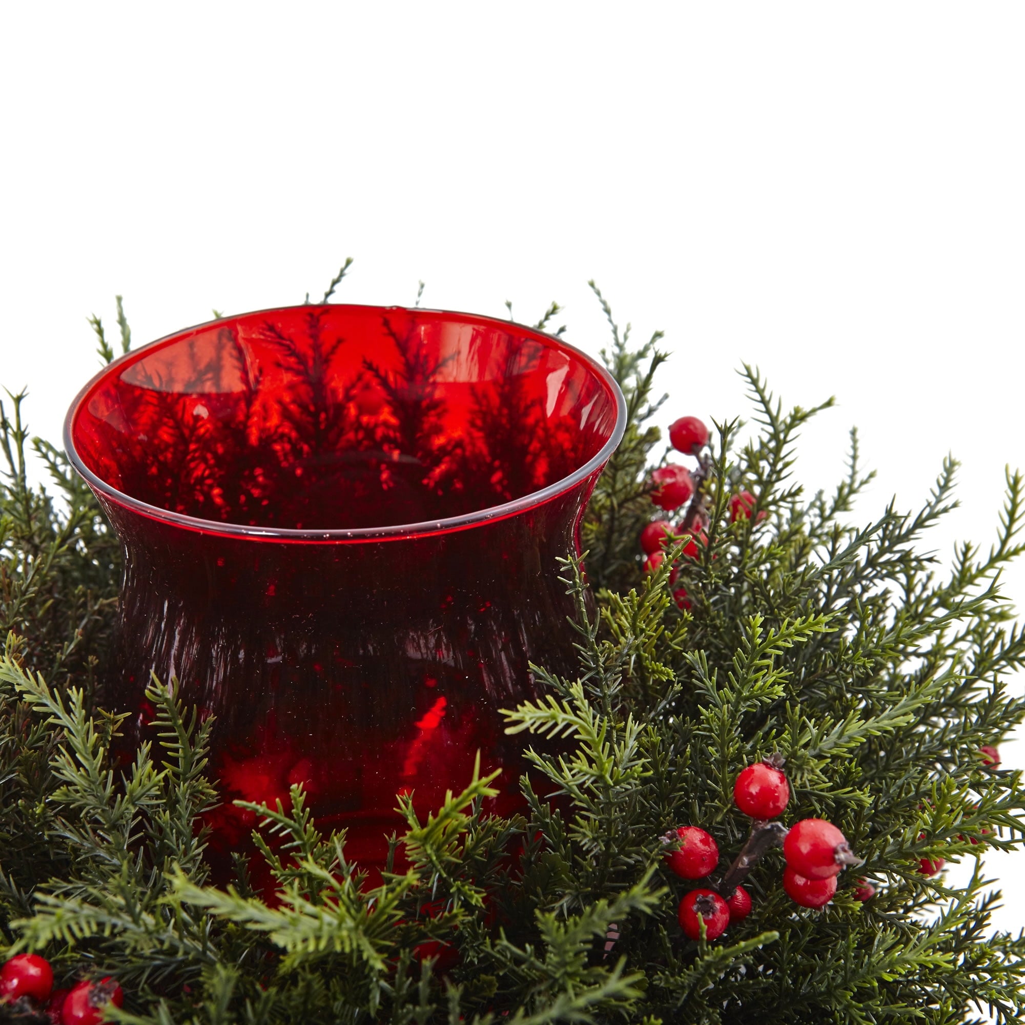 Nearly Natural 6.5" Plastic Cedar Berry Candelabrum Decoration
