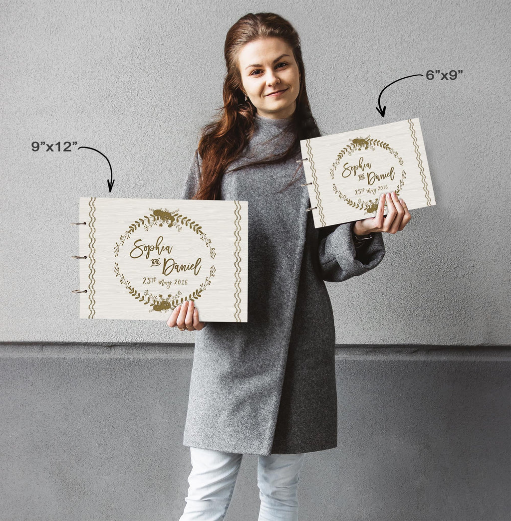 Darling Souvenir Personalized Engraved Laser Cut Wedding Guest Book Wooden Cover Sign-in Book Registry Guestbook Scrapbook-TZ