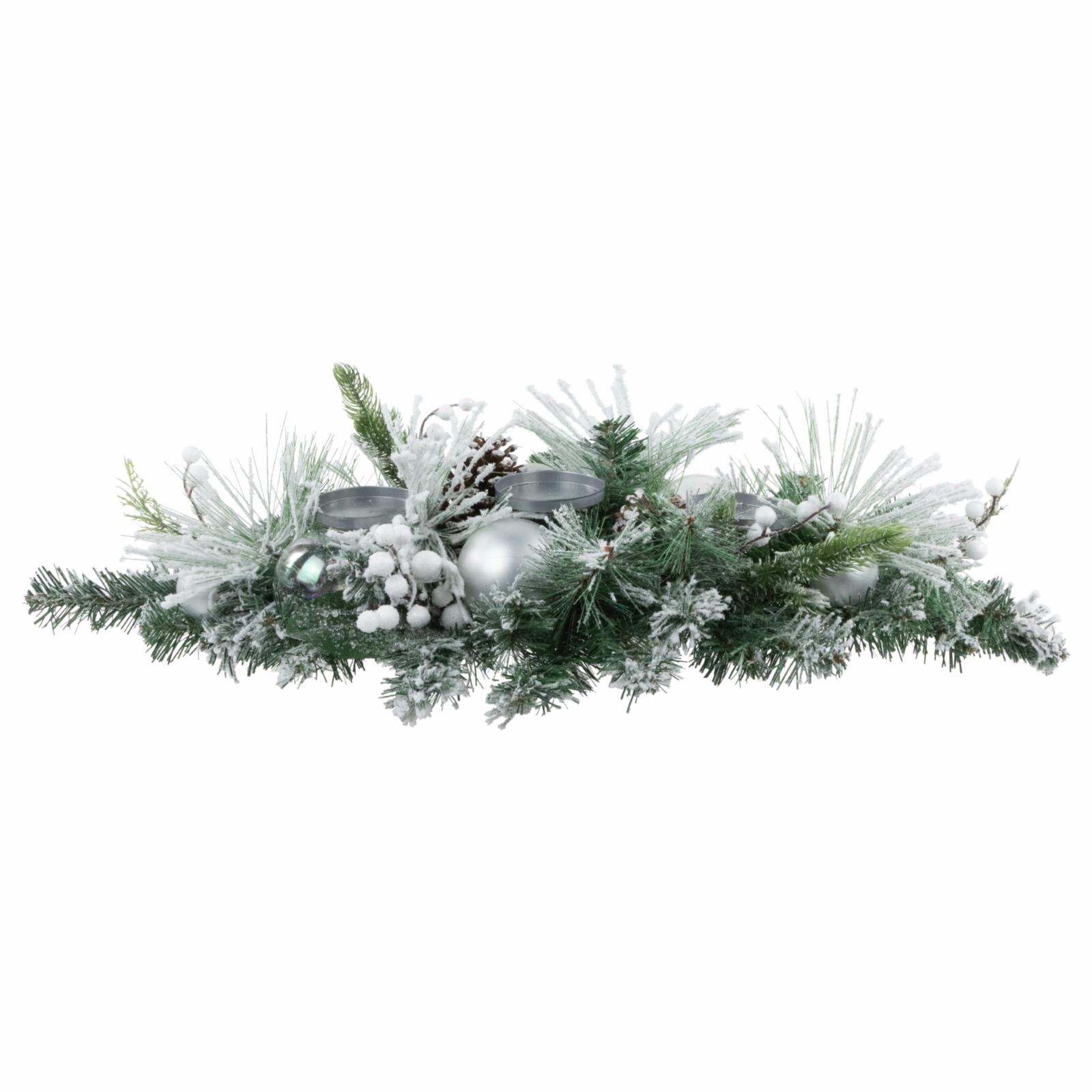 Northlight 30" Green Flocked Pine Triple Candle Holder and Iridescent Christmas Ornaments