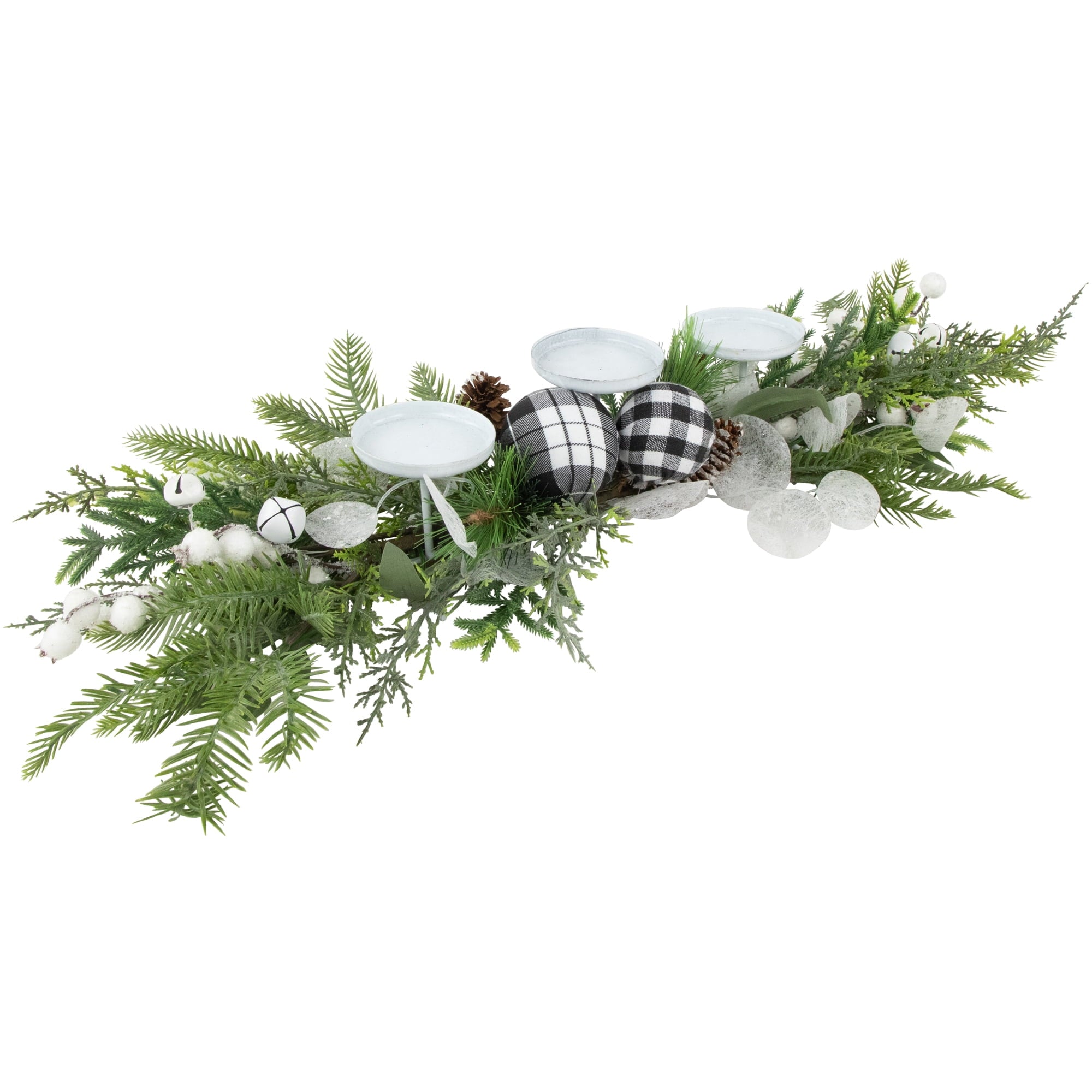 Northlight Mixed Foliage and Jingle Bell Christmas Pillar Candle Holder - 29"