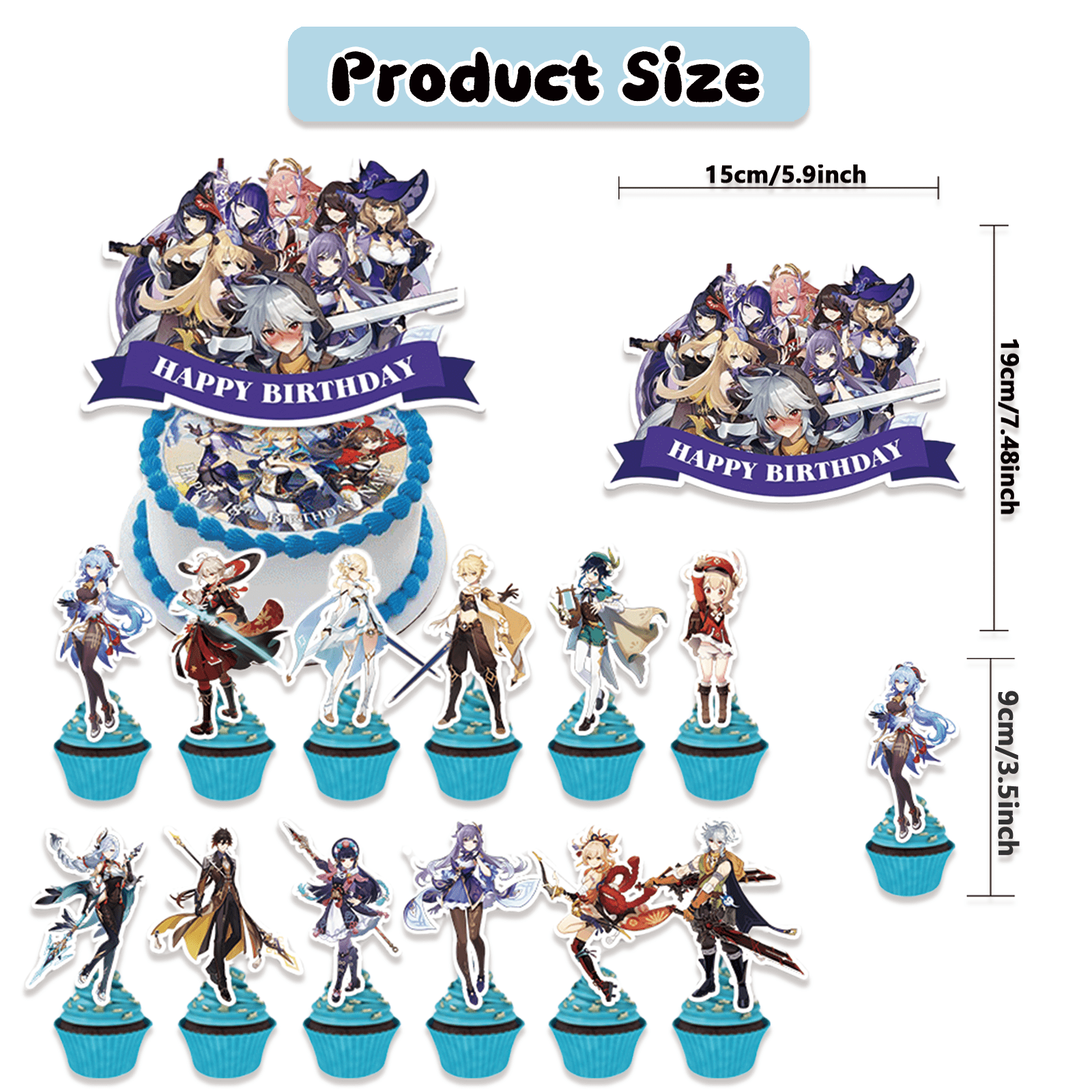 30 Pcs For Genshin Theme For Impact Birthday Party Decorations,With 1 Happy Birthday Banner Garland,13 Cupcake Toppers,16 Balloons for Children Party Decorations