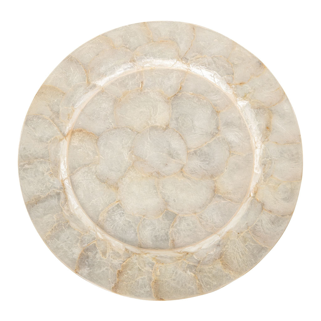 KOUBOO Round Capiz Seashell Charger Plates, Ivory-Gold-Plearlescent Rustic Water Hyacinth Decorative Charger Plater, Wedding, Party (Set of 2) 13 In