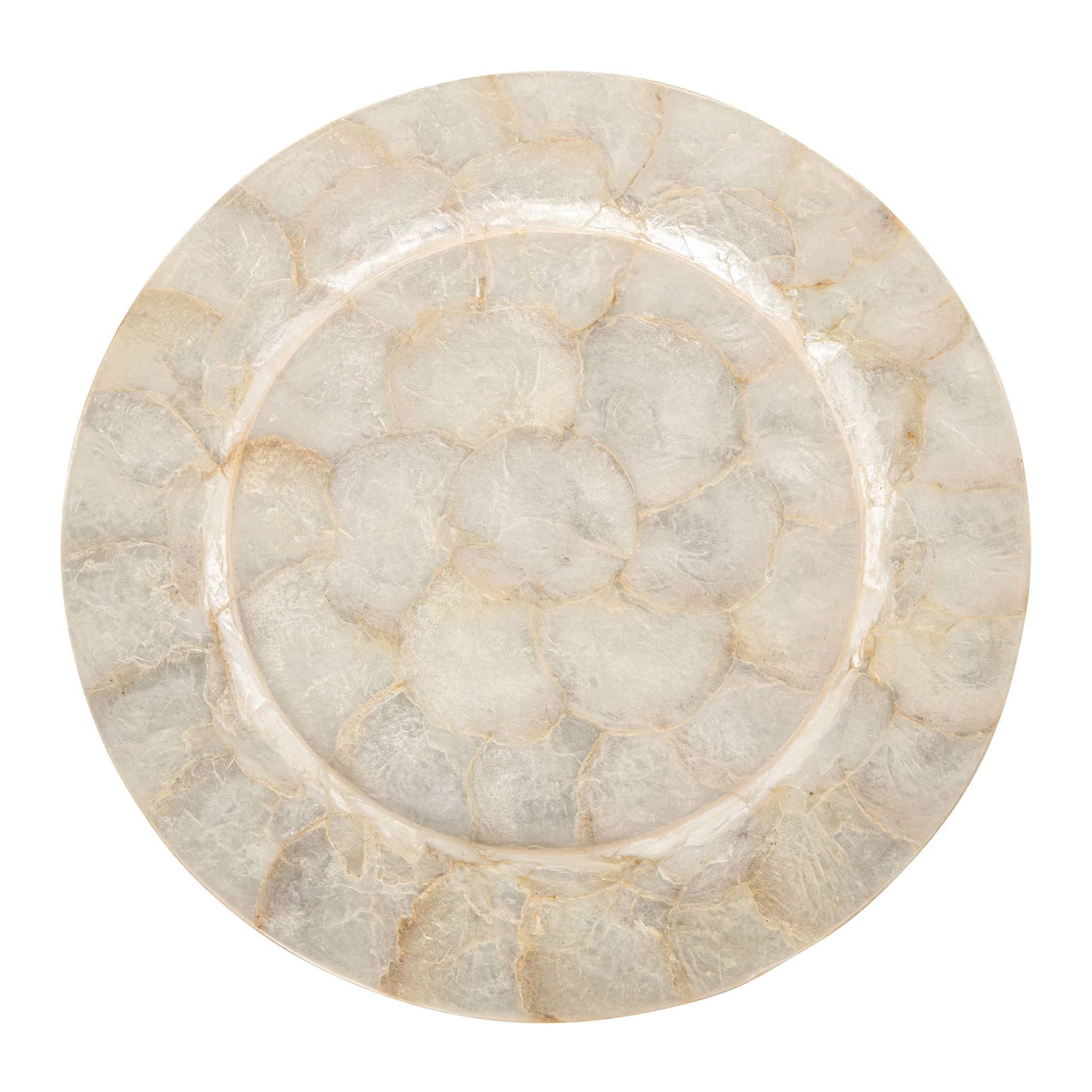 KOUBOO Round Capiz Seashell Charger Plates, Ivory-Gold-Plearlescent Rustic Water Hyacinth Decorative Charger Plater, Wedding, Party (Set of 2) 13 In