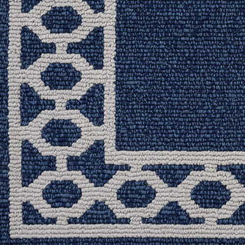 Washable Skid-Resistant Runner Rug, Trellis Border , Denim Twist and Light Grey , 26" x 45"