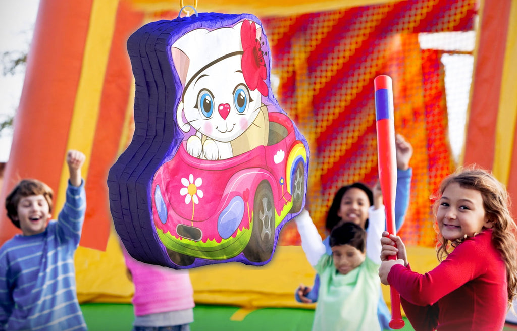 Cat Car Piñata (16 x 13 x 4 inches), Perfect for Birthday Parties, Kids Carnivals, Cat Birthday Party, Kitty Party Supplies, Kitty Cat Party Children’s Parties