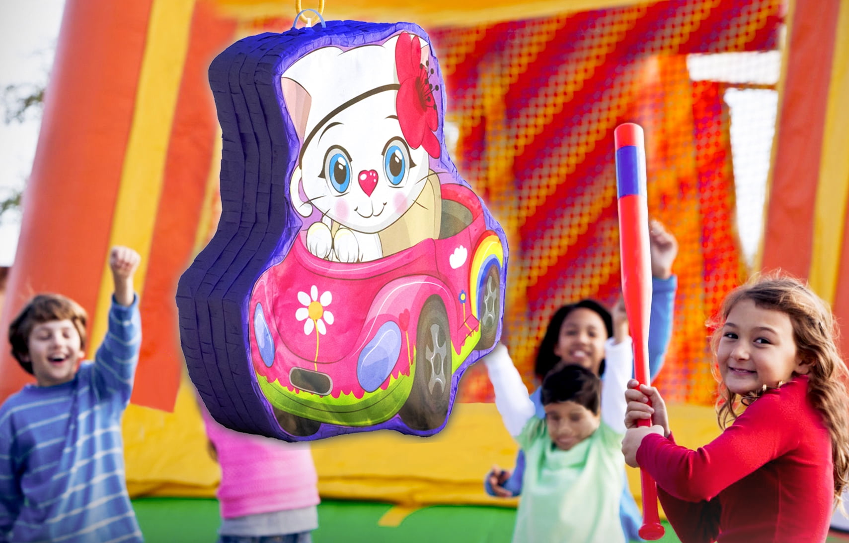 Cat Car Piñata (16 x 13 x 4 inches), Perfect for Birthday Parties, Kids Carnivals, Cat Birthday Party, Kitty Party Supplies, Kitty Cat Party Children’s Parties