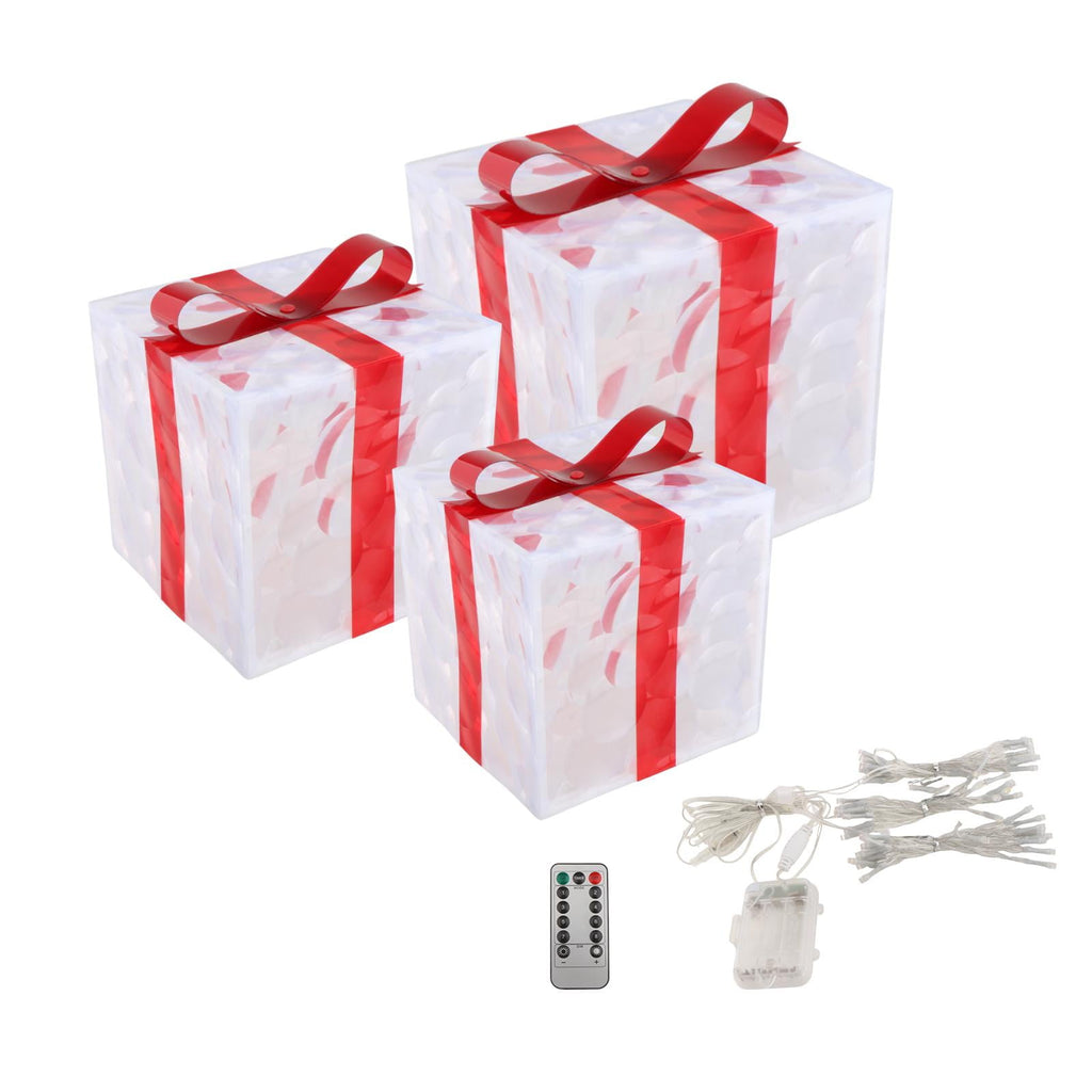 HOMYL 3Pcs Christmas Lighted up Gift Boxes Decorative for Bedroom Holiday New Year Warm