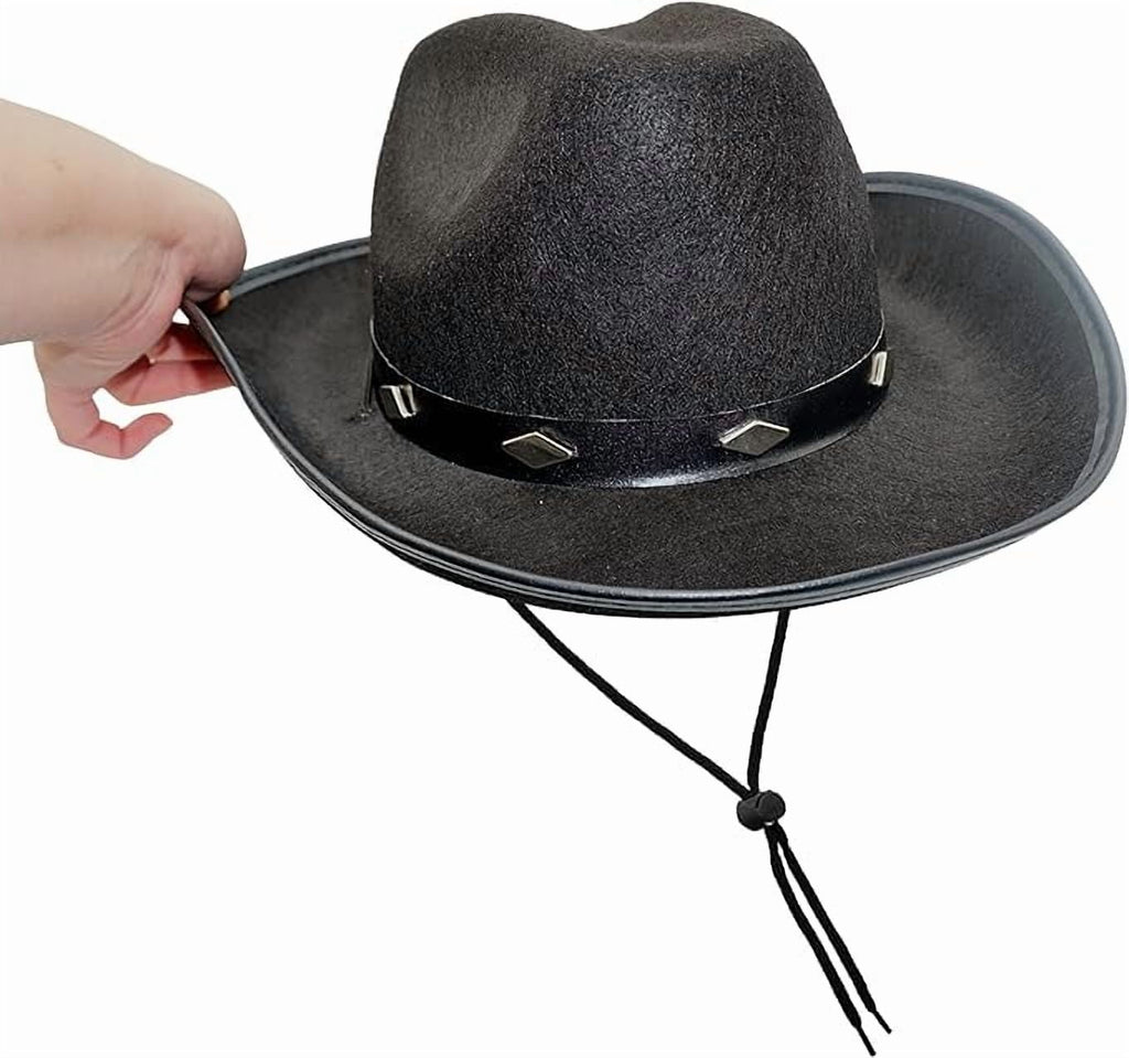 4E's Novelty 2 Pack Black Cowboy Hat, Kid Size Felt Cowgirl Hats for Girls, Boys, Teens, Party Pack