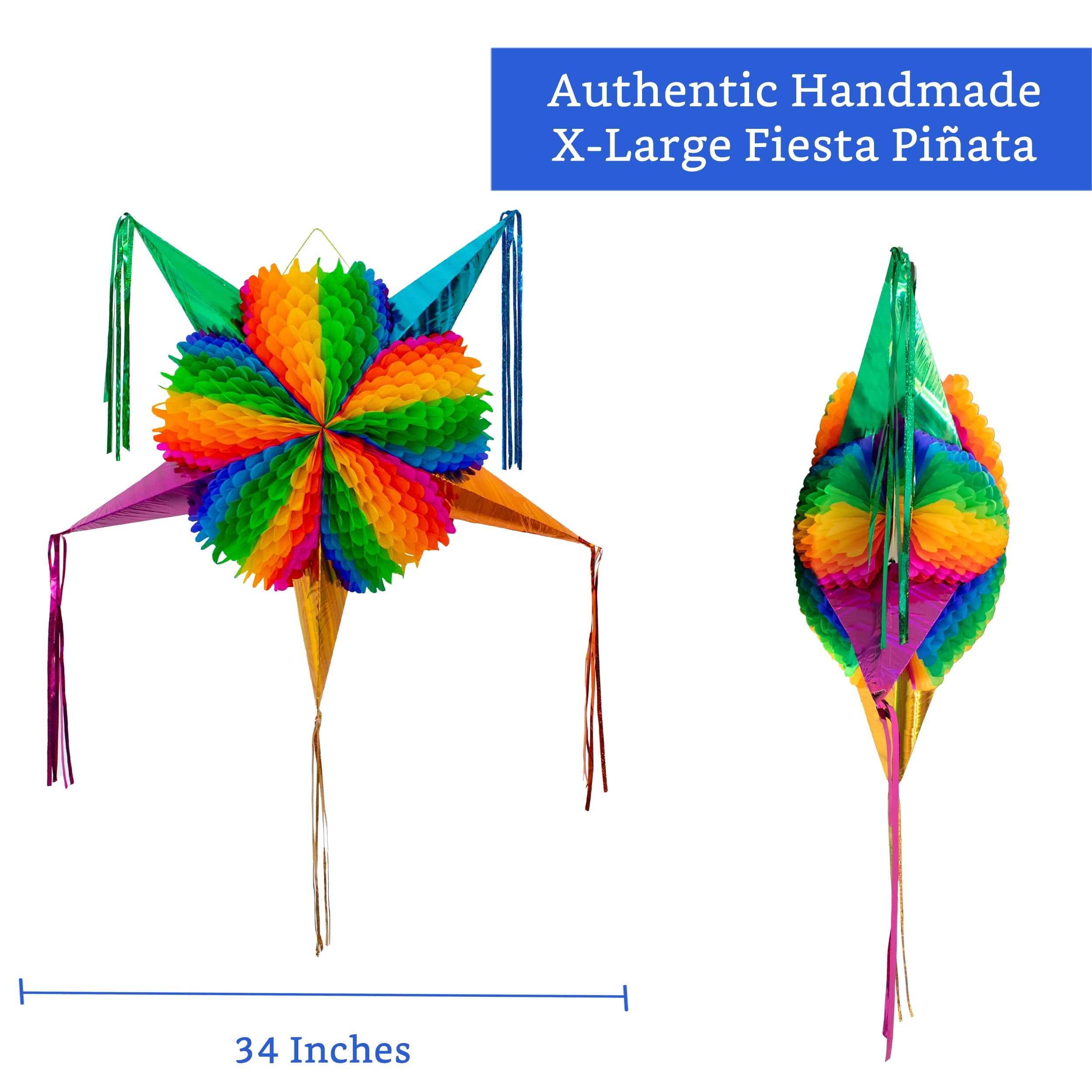 Mexican Piñata (X-Large 34 inches) - Rainbow Pinata - Authentic Handmade Foldable Large Pinata for Birthday Party - Piñatas para Cumpleaños - Mexican Pinata for Kids - Cinco de Mayo Pinata for Adults