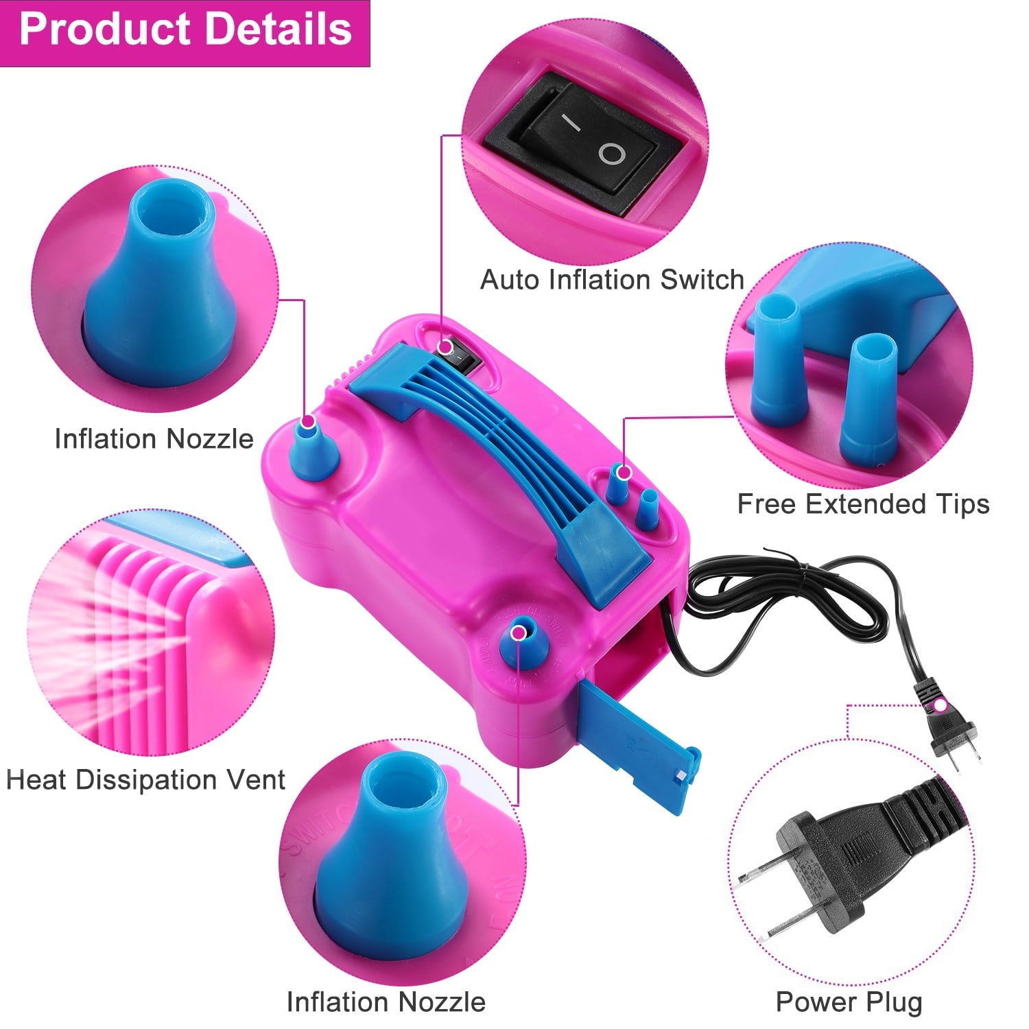 Electric Balloon Pump 600W Balloon Blower Inflator Dual Nozzle for Party Wedding Festival Decoration