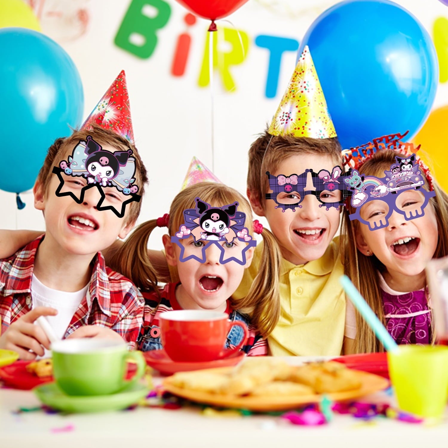 12Pcs Kuromi Themed Glasses, Party Supplies Photo Booth Prop Cartoon Character Cosplay Birthday Gift for Kids.