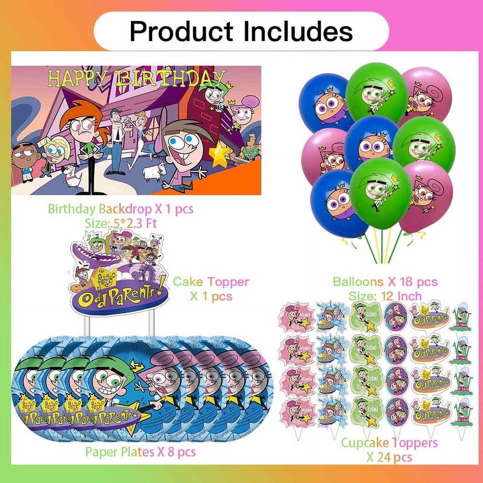 Odd Parents Party Supplies Plates Decorations Birthday Cake Topper Banner Decor Backdrop Balloons
