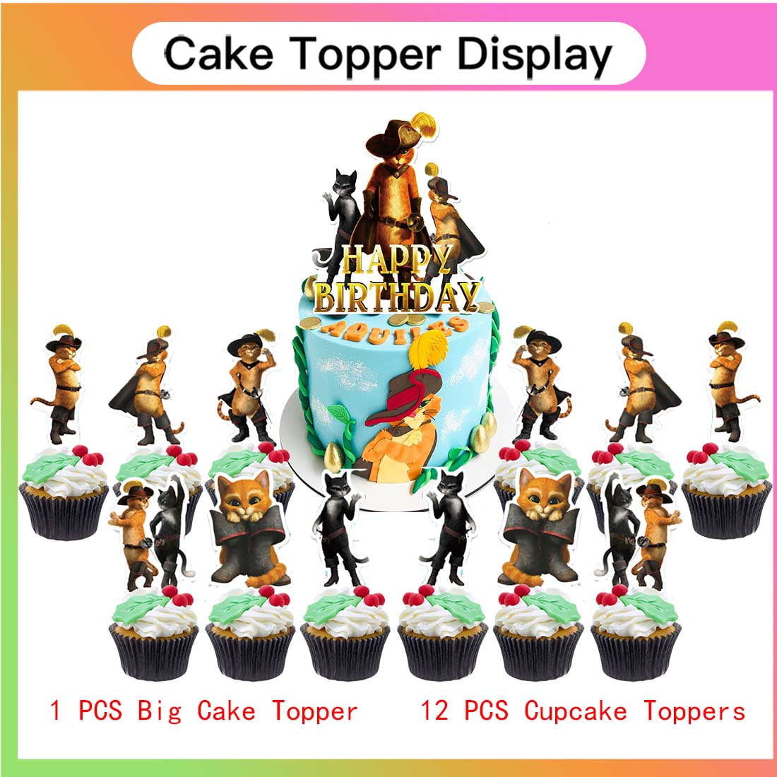 Puss in Boots Party Supplies Decor Tableware Backdrop Banner Cake Topper Balloons Birthday Decorations