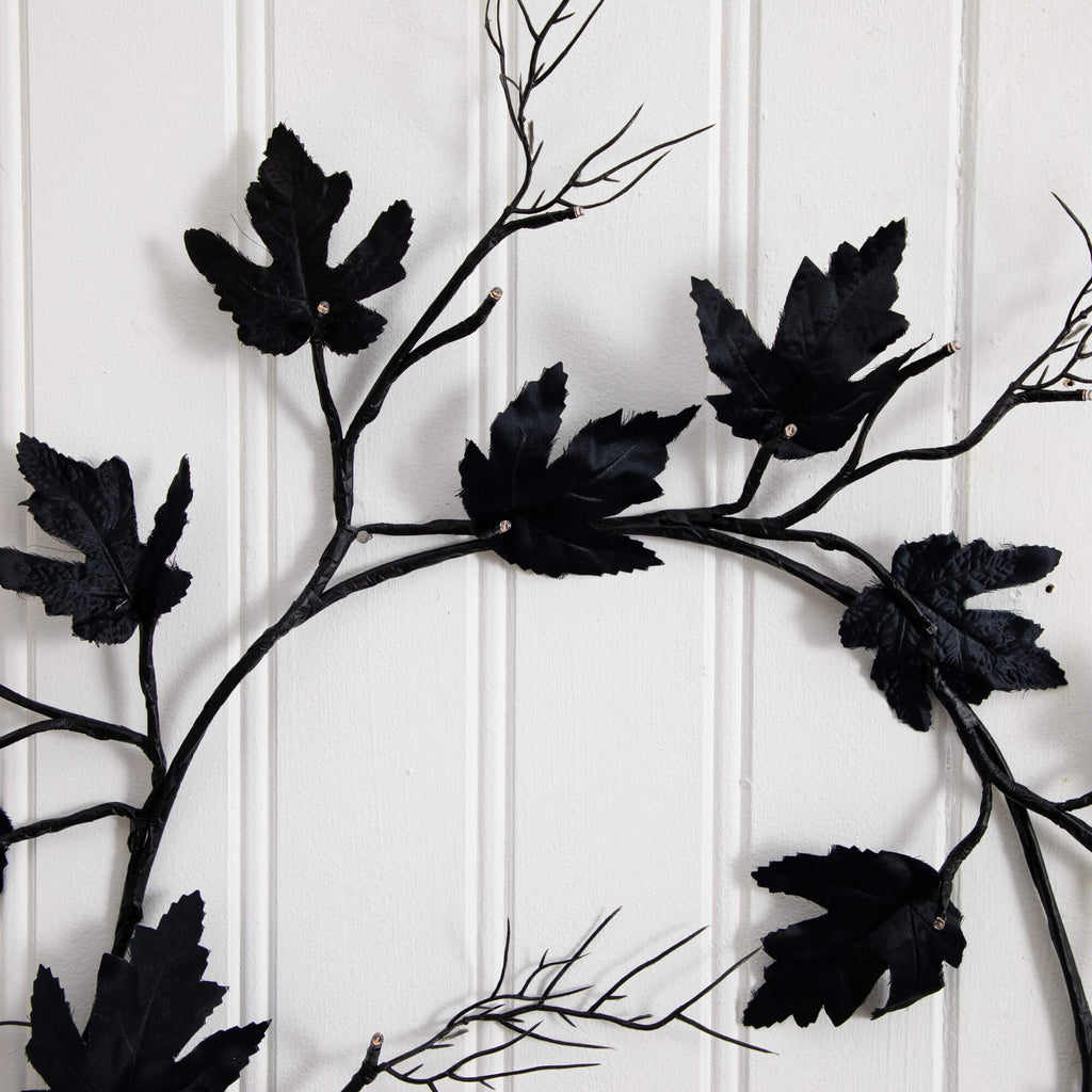 Nearly Natural 6.5ft. Pre-Lit Artificial Halloween Black Maple Garland with 48 Orange & Purple LED Lights