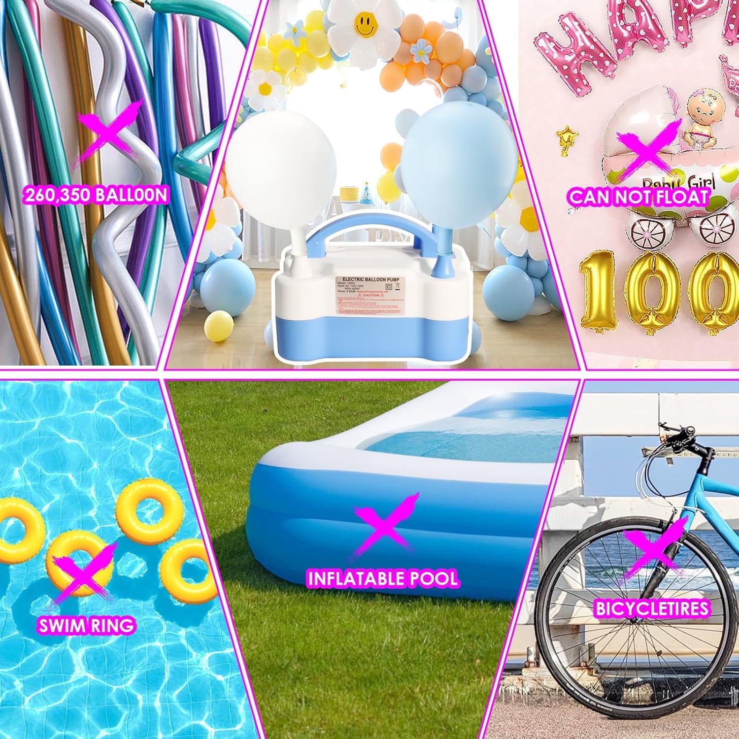 Balloon Pump Electric, Portable Automatic Dual Nozzle Inflator 110V 600W with Tying Tools for Birthday Gender Reveal Baby Shower Balloons Party Decorations